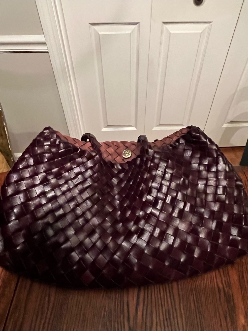 Woven Leather Tote Bag - Dark Brown - Picture 4 of 6